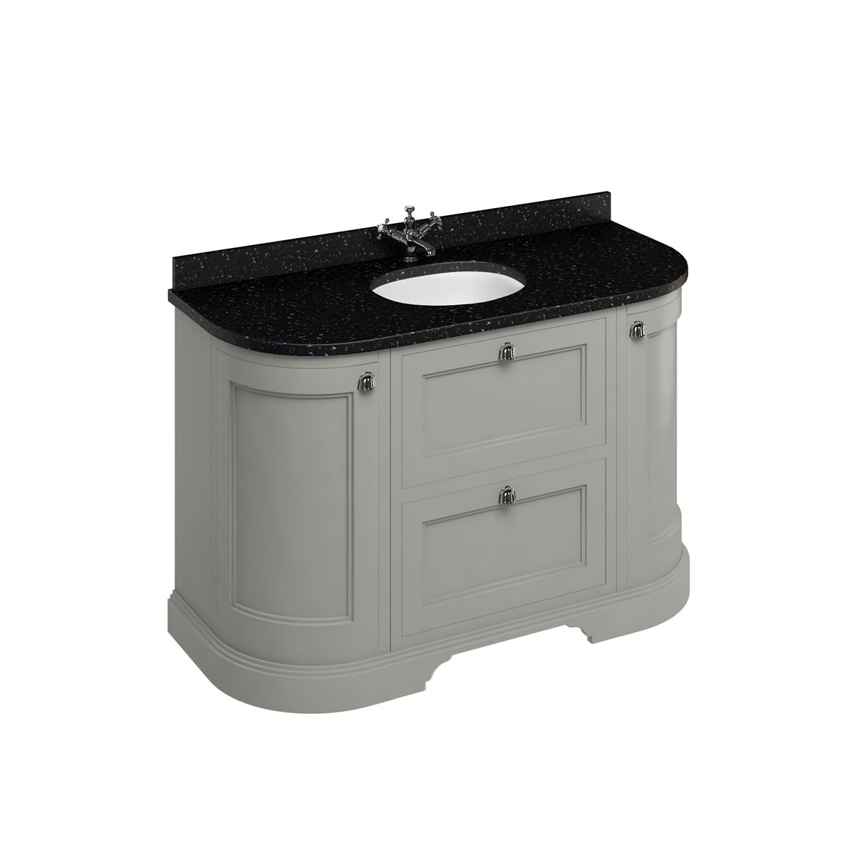 Freestanding 134 Curved Vanity Unit with drawers - Dark Olive and Minerva black granite worktop with integrated white basin