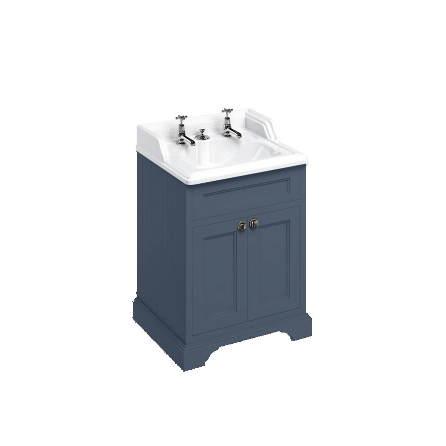 Freestanding 65 Vanity Unit with doors - Blue and Classic Invisible Overflow basin 2 tap holes
