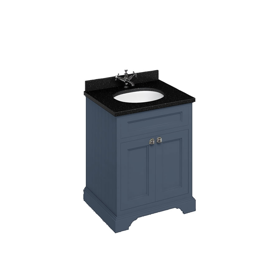 Freestanding 65 Vanity Unit with doors - Blue and Minerva black granite worktop with integrated white basin