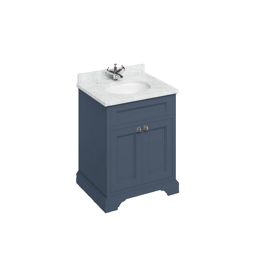 Freestanding 65 Vanity Unit with doors - Blue and Minerva Carrara white worktop with integrated white basin