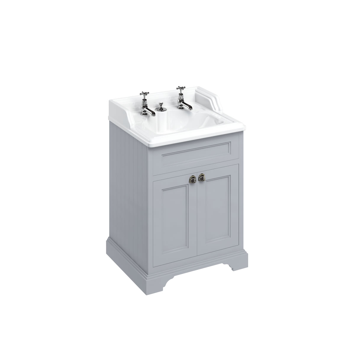 Freestanding 65 Vanity Unit with doors - Classic Grey and Classic Invisible Overflow basin 2 tap holes 