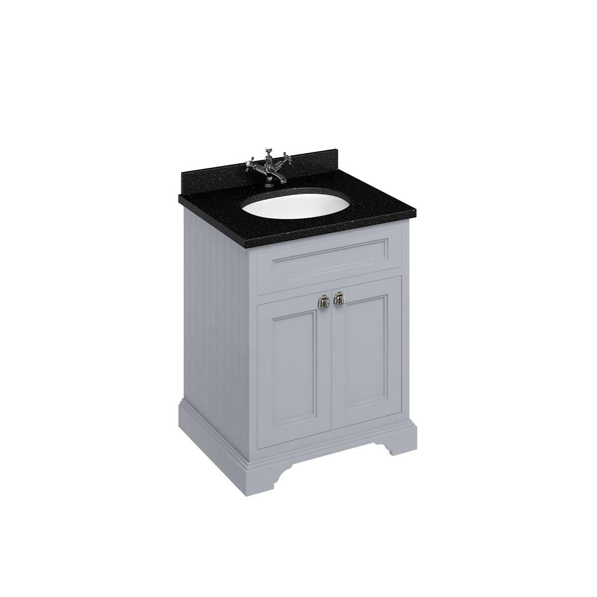 Freestanding 65 Vanity Unit with doors - Classic Grey and Minerva black granite worktop with integrated white basin 