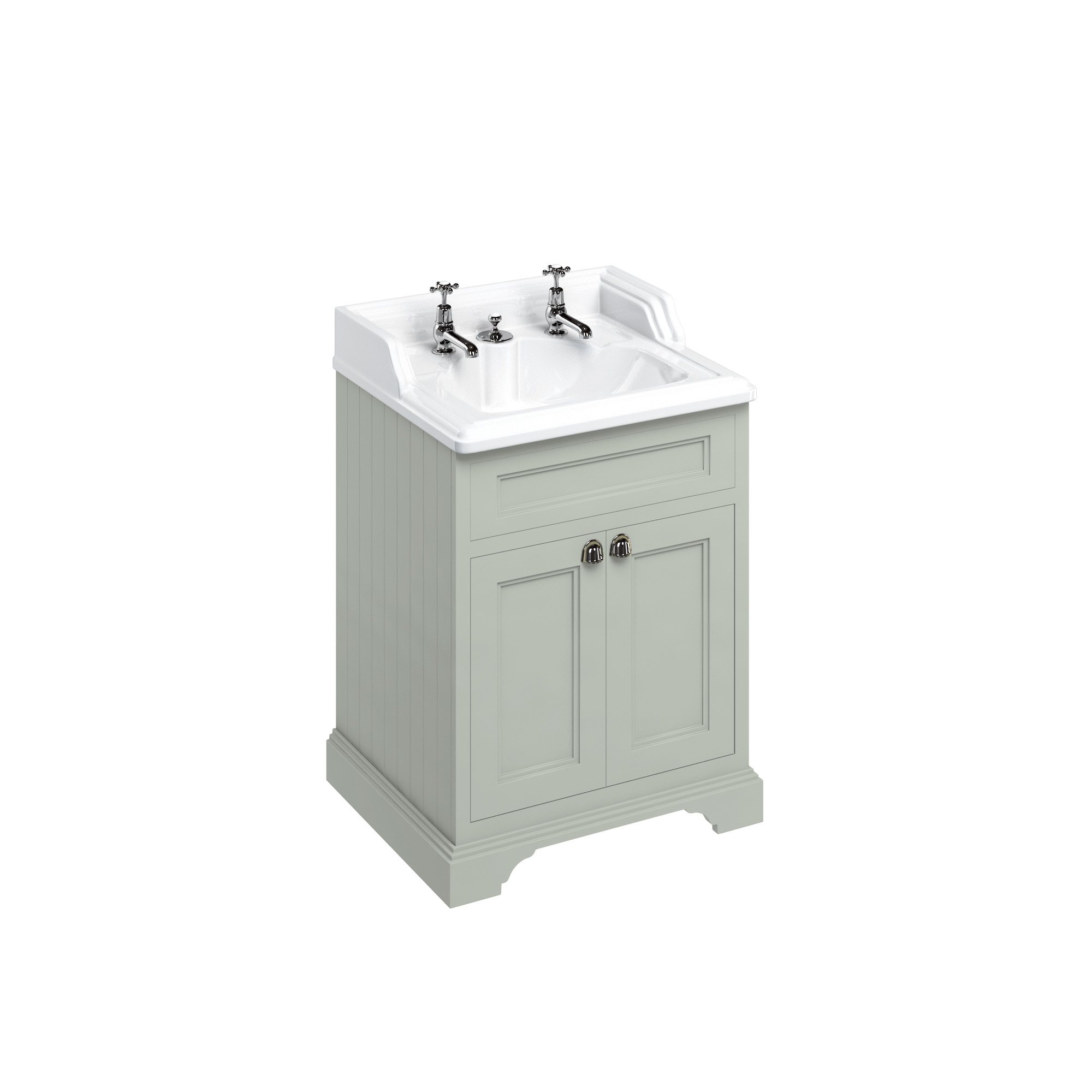 Freestanding 650 vanity unit with doors & Classic 650 basin for integrated waste & overflow