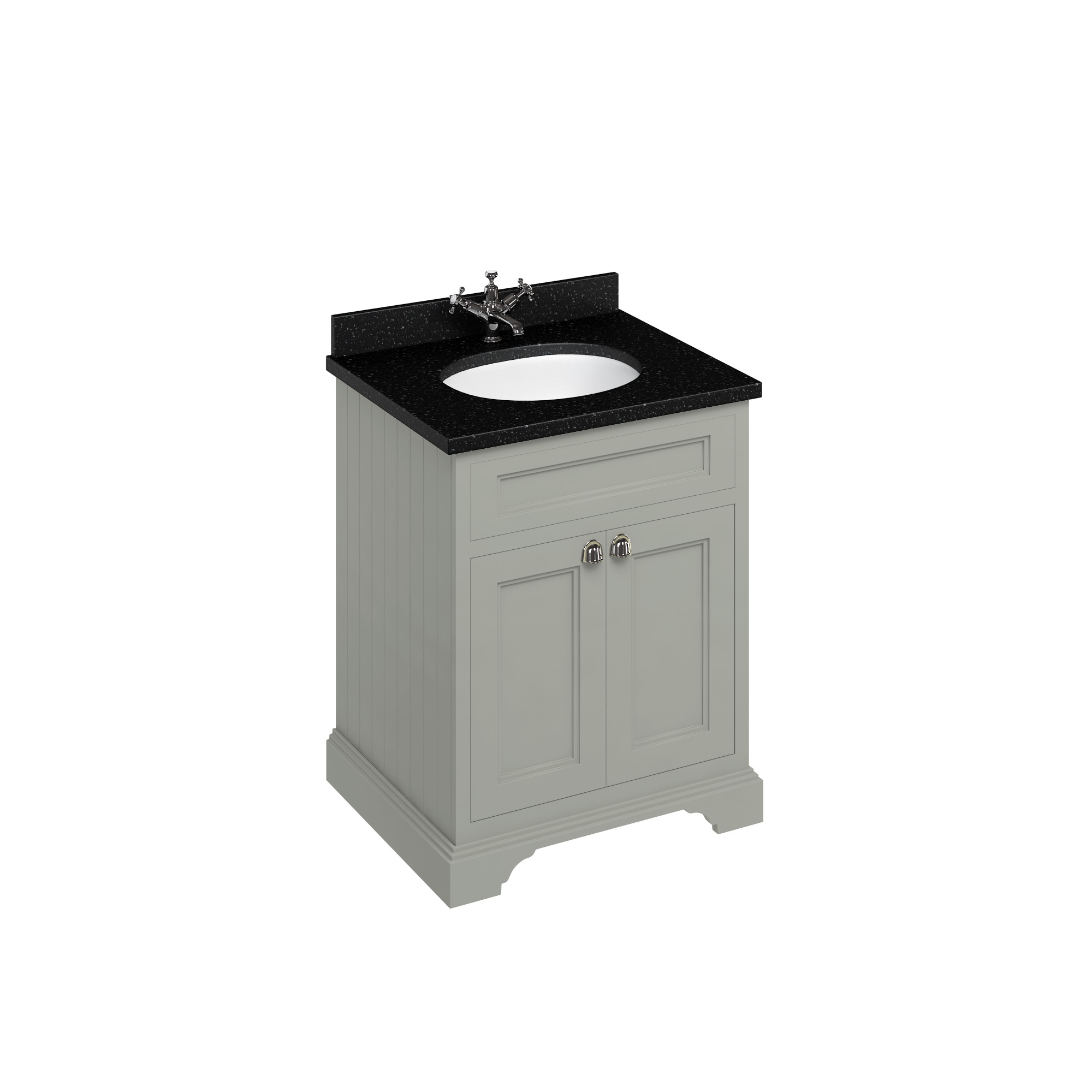 Freestanding 65 Vanity Unit with doors - Dark Olive and Minerva black granite worktop with integrated white basin