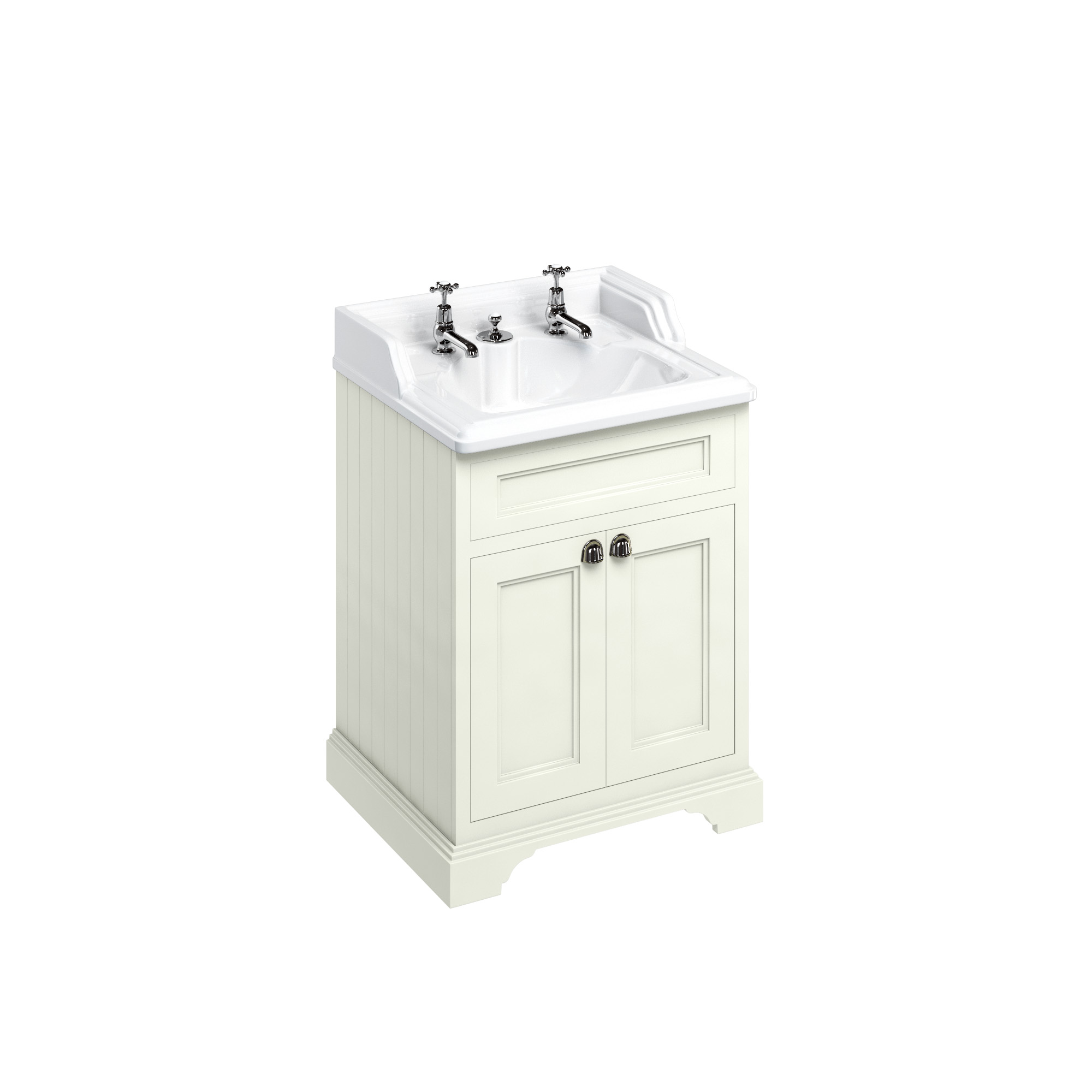 Freestanding 65 Vanity Unit with doors - Sand and Classic Invisible Overflow basin 2 tap holes