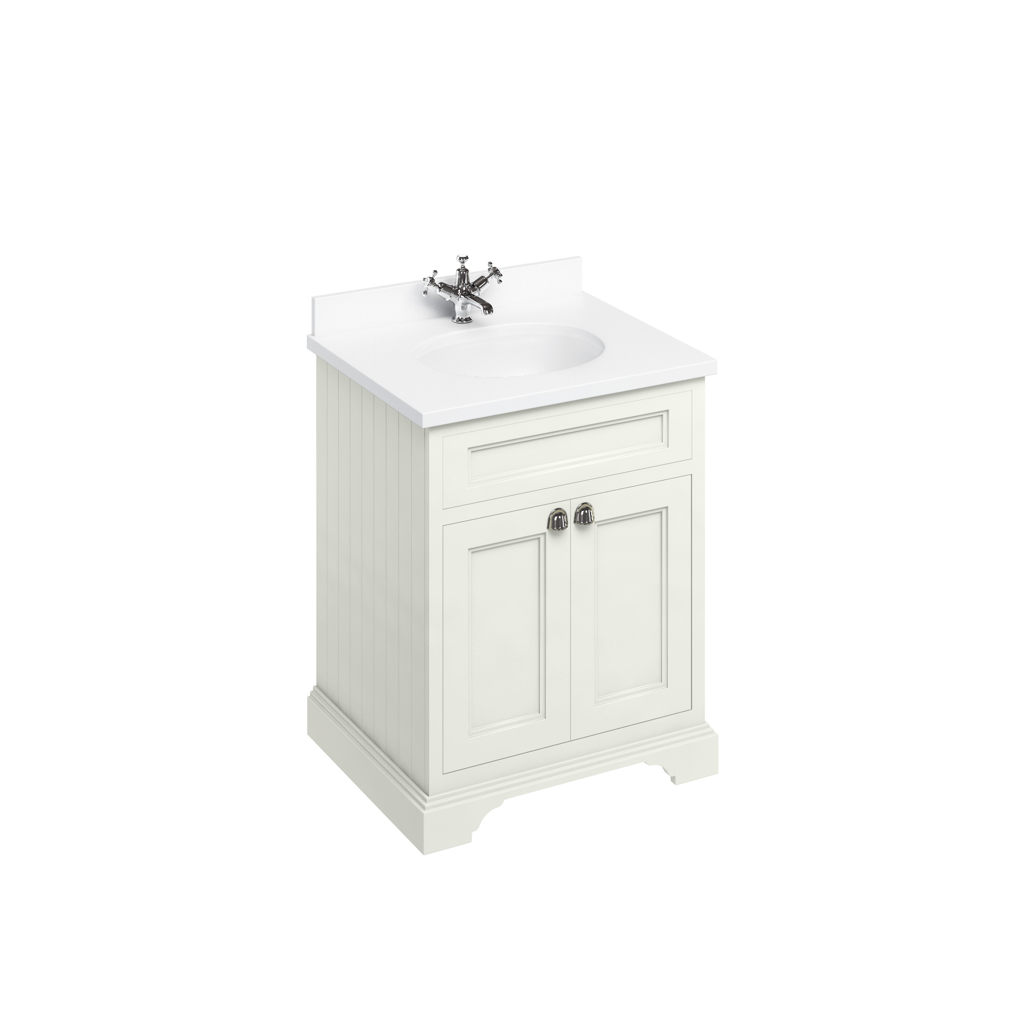 Freestanding 65 Vanity Unit with doors - Sand and Minerva white worktop with integrated white basin