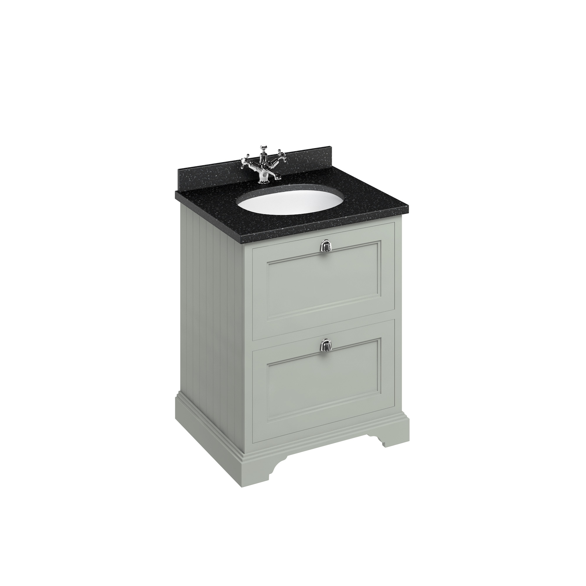 Freestanding 65 Vanity Unit with 2 drawers - Dark Olive and Minerva black granite worktop with integrated white basin