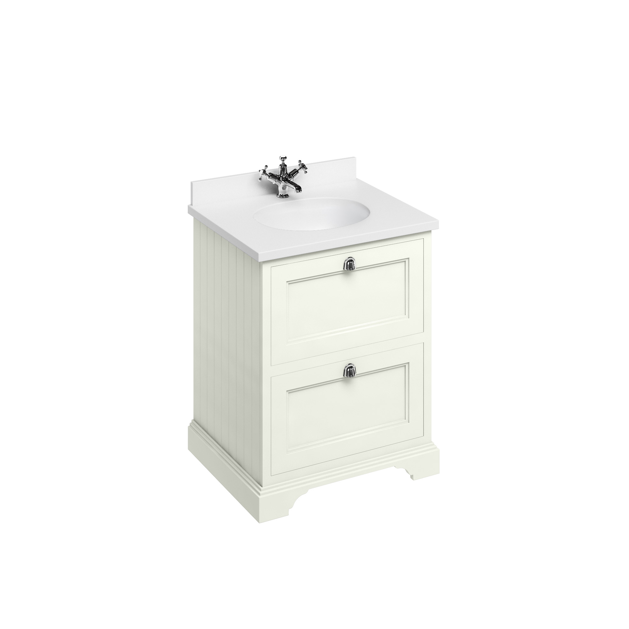 Freestanding 65 Vanity Unit with 2 drawers - Sand and Minerva white worktop with integrated white basin