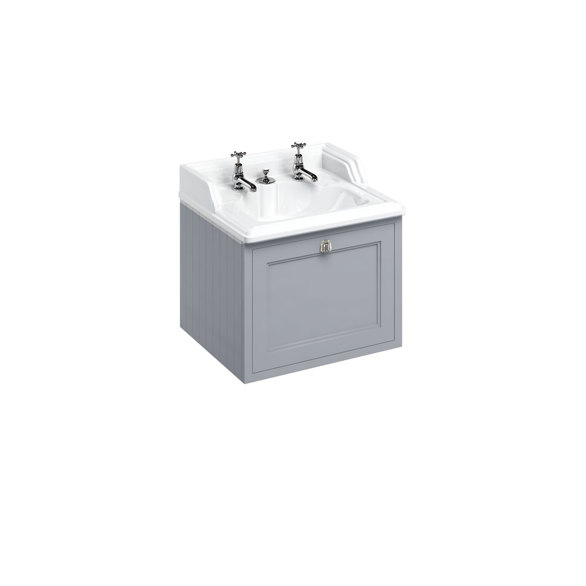Wall Hung 65 Vanity Unit single drawer - Classic Grey and Classic Invisible Overflow basin 2 tap holes 