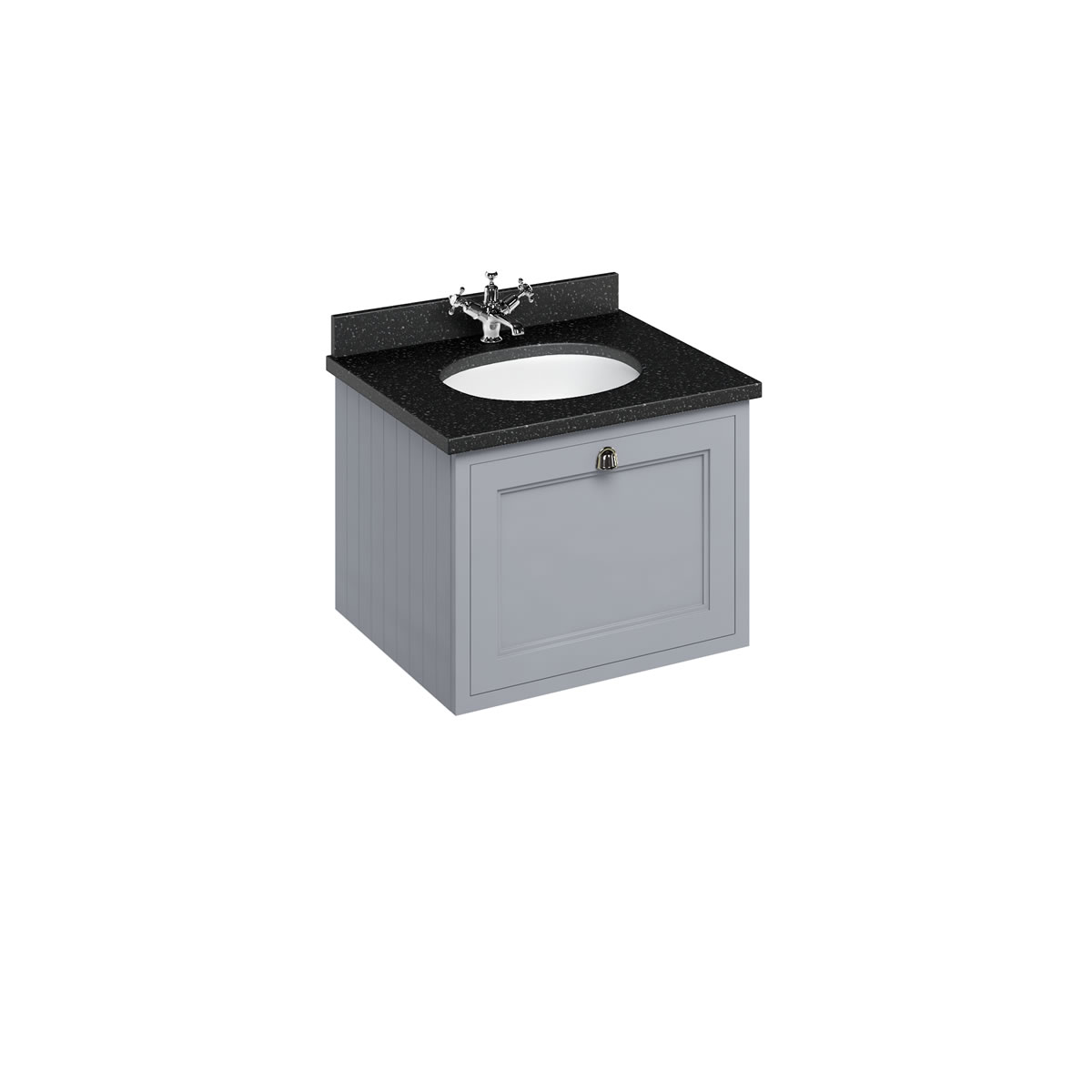 Wall Hung 65 Vanity Unit single drawer - Classic Grey and Minerva black granite worktop with integrated white basin 