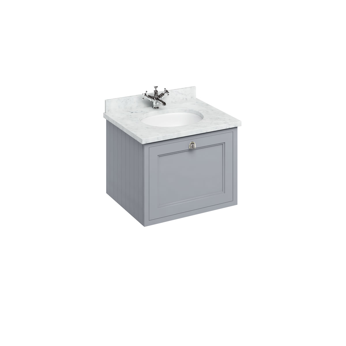Wall Hung 65 Vanity Unit single drawer - Classic Grey and Minerva Carrara white worktop with integrated white basin 