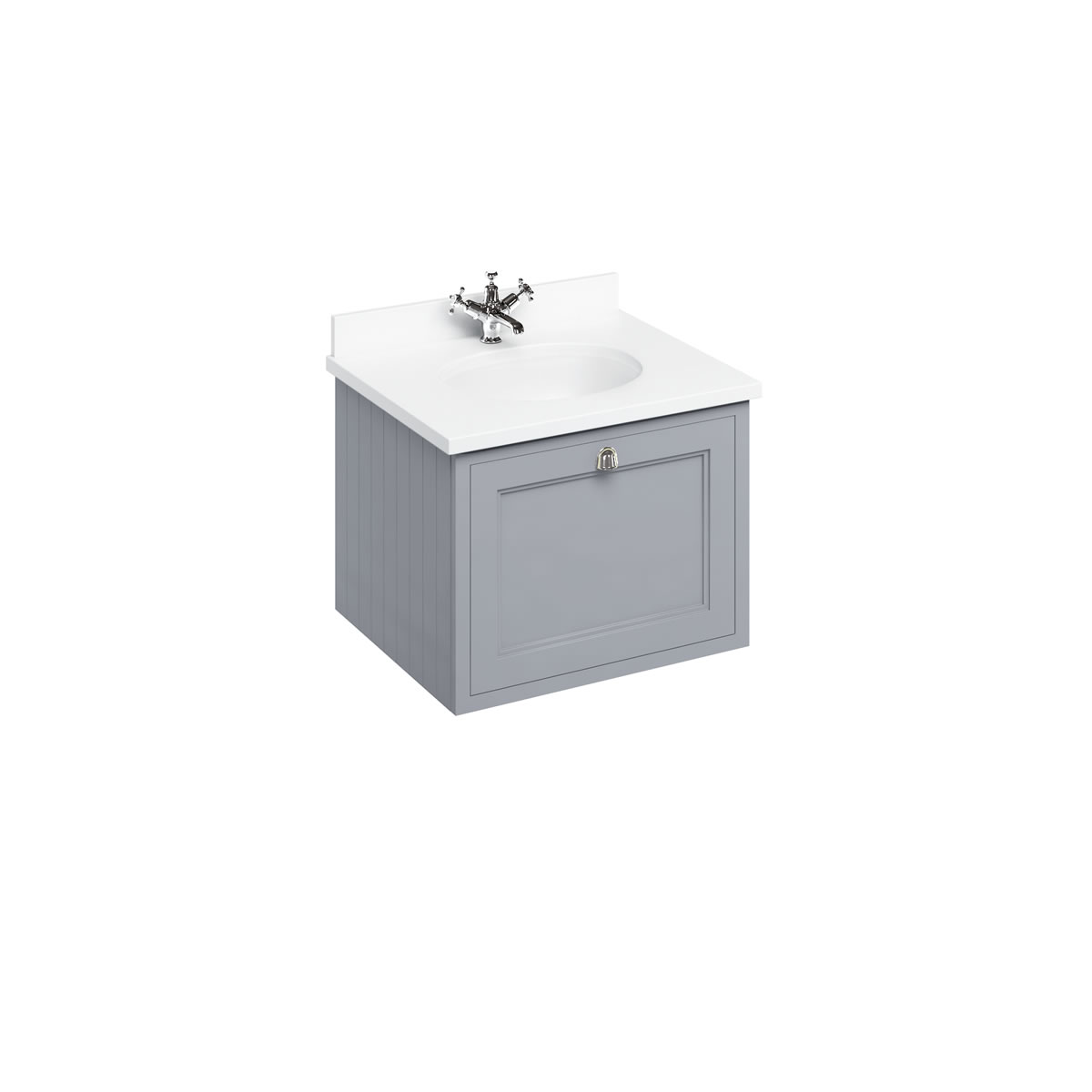 Wall Hung 65 Vanity Unit single drawer - Classic Grey and Minerva white worktop with integrated white basin 