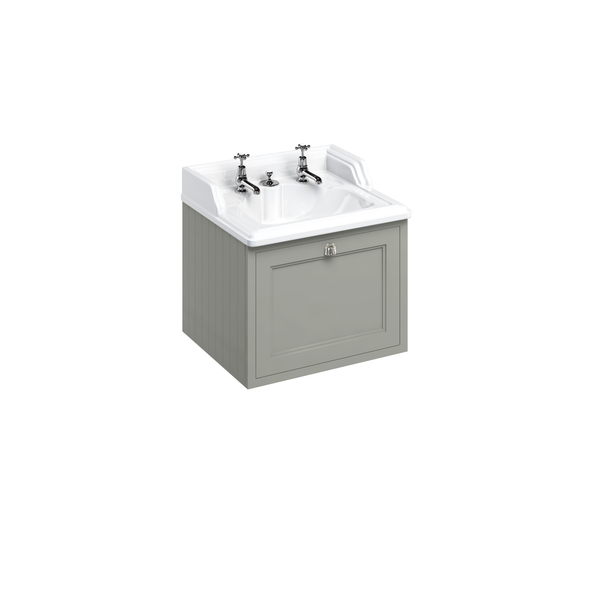 Wall Hung 65 Vanity Unit single drawer - Classic Invisible Overflow basin 2 tap holes