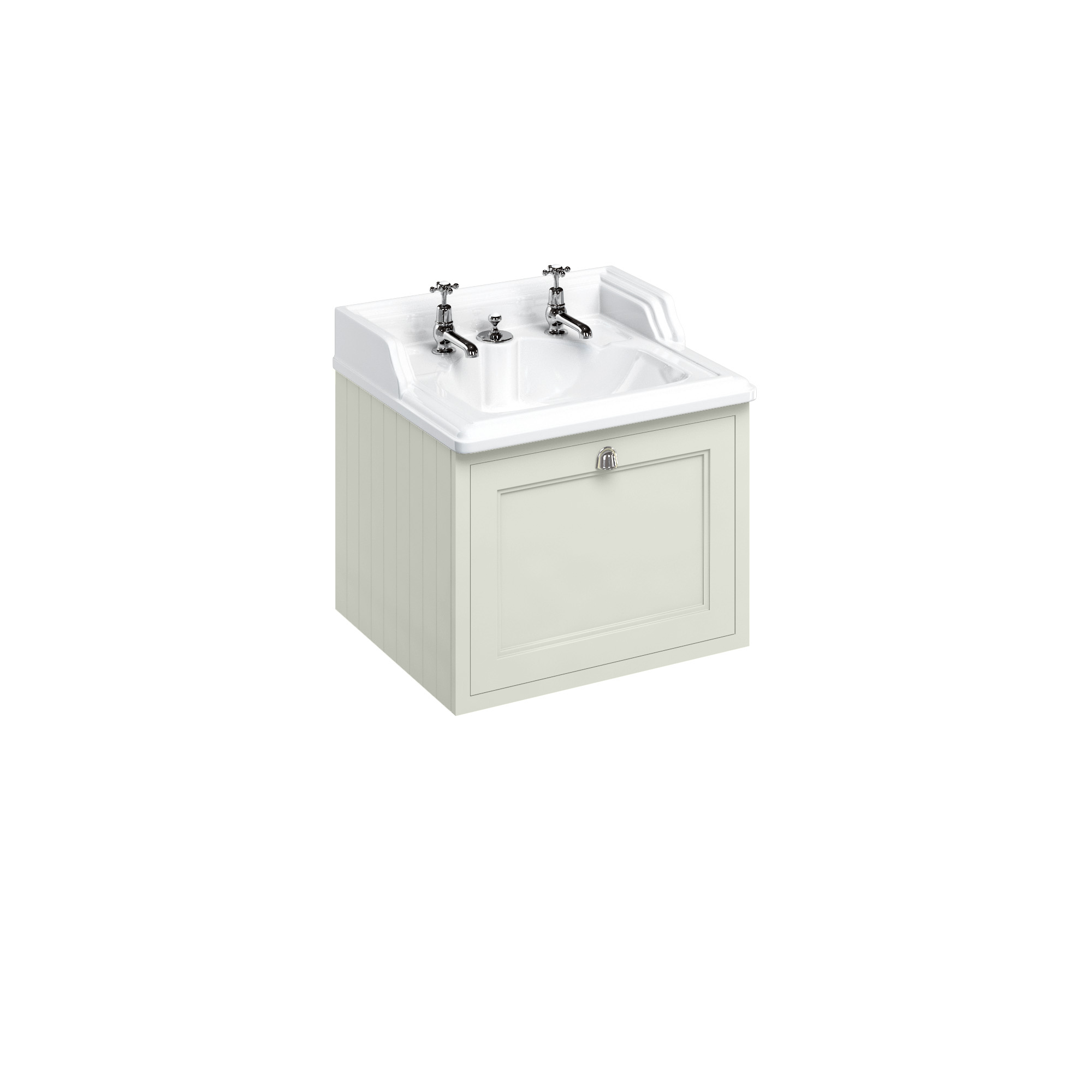 Wall Hung 65 Vanity Unit single drawer - Sand and Classic Invisible Overflow basin 2 tap holes