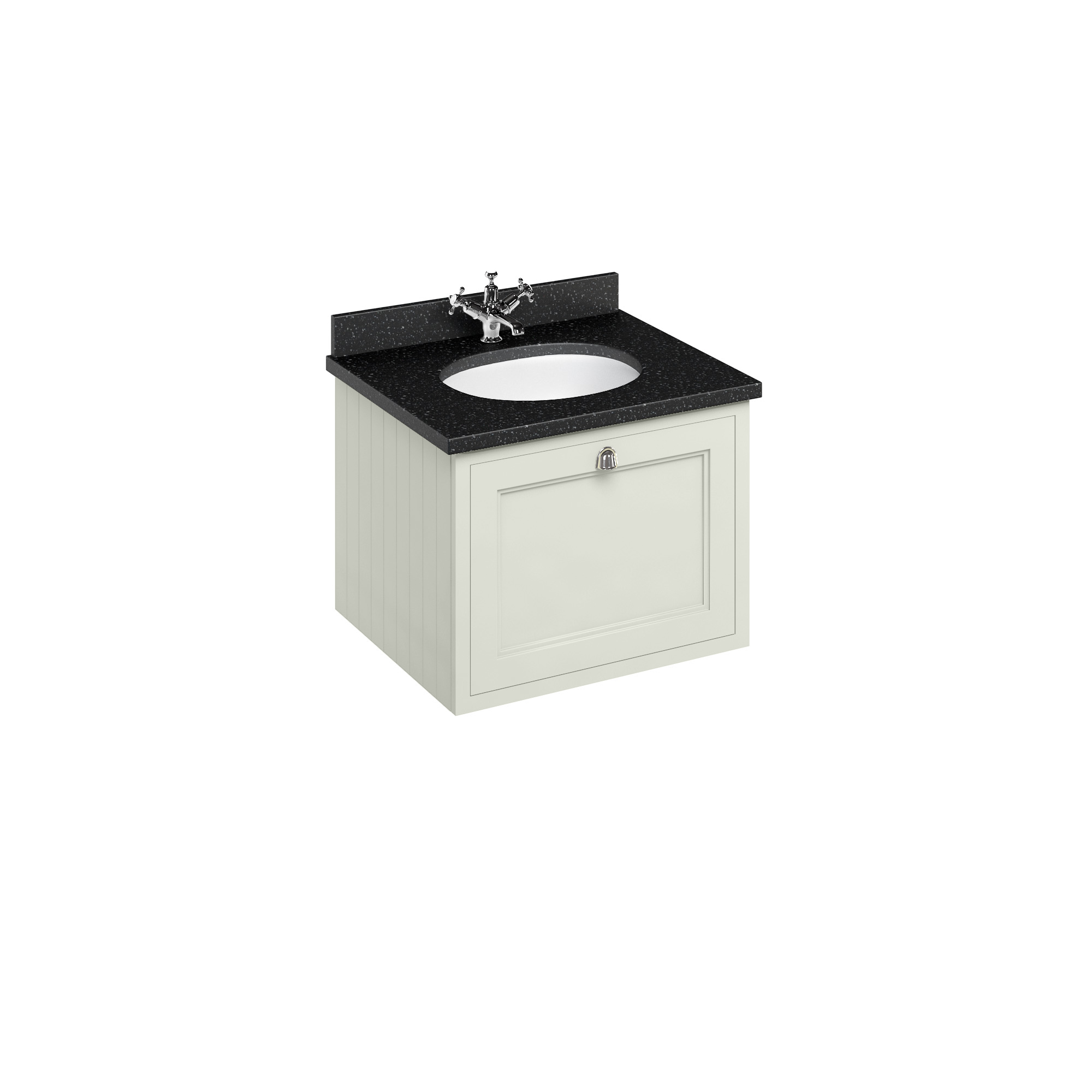 Wall Hung 65 Vanity Unit single drawer - Sand and Minerva black granite worktop with integrated white basin