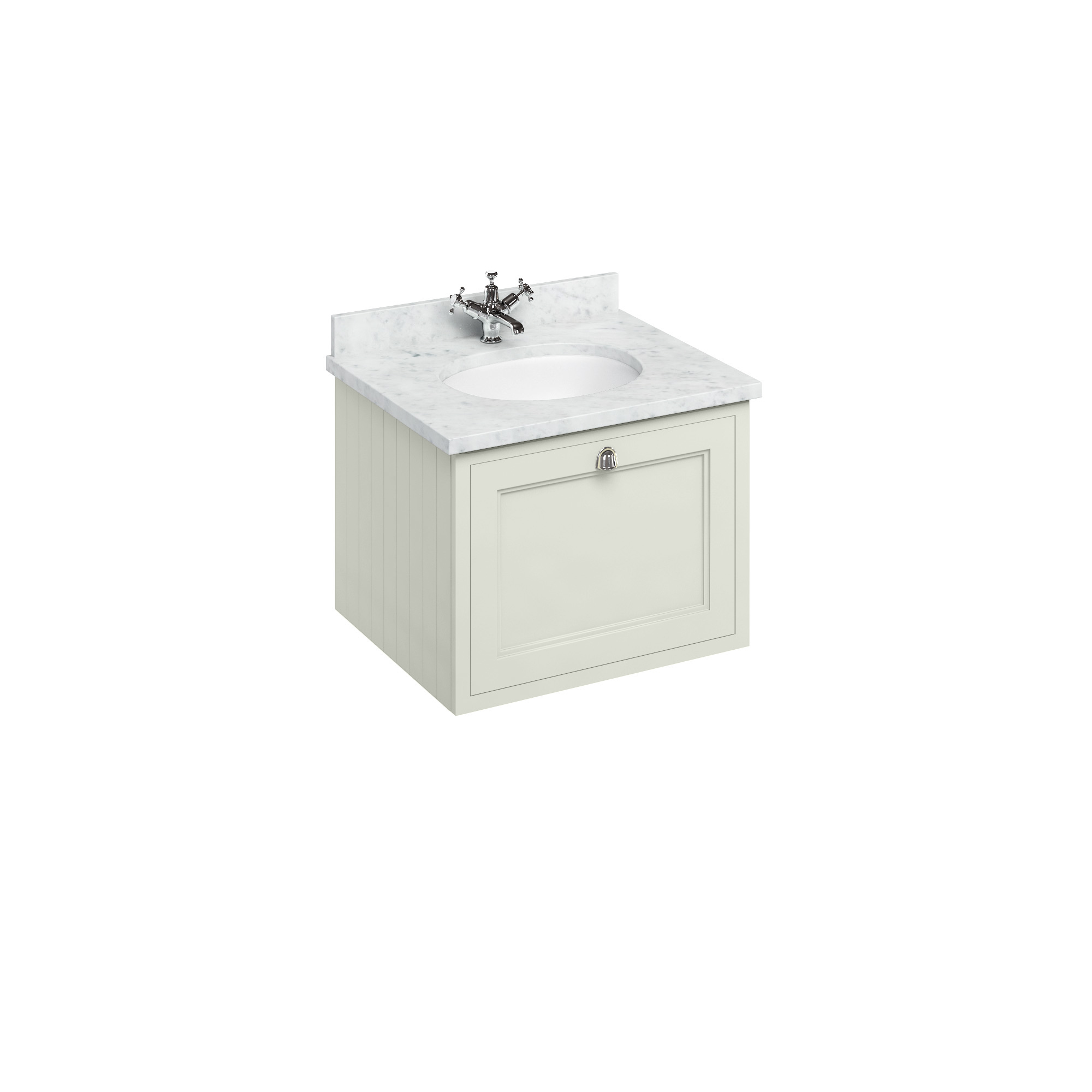 Wall Hung 65 Vanity Unit single drawer - Sand and Minerva Carrara white worktop with integrated white basin