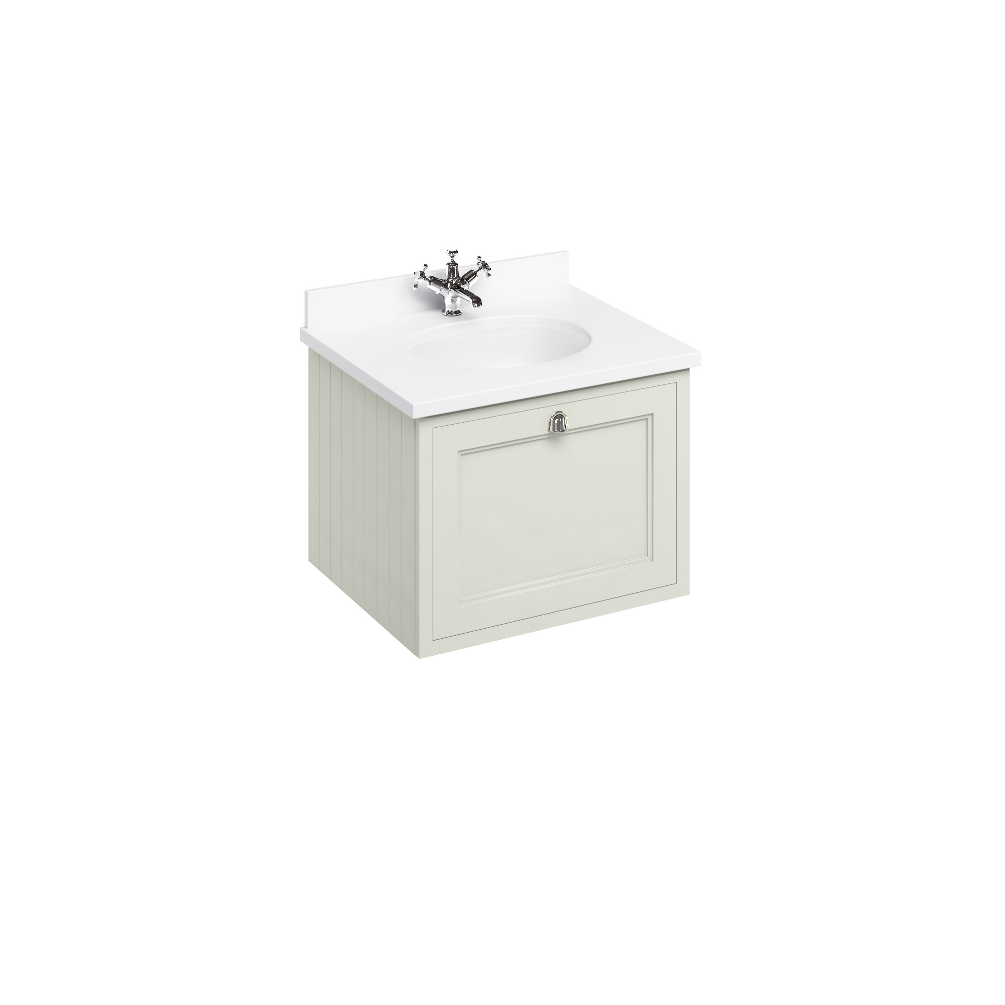 Wall Hung 65 Vanity Unit single drawer - Sand and Minerva white worktop with integrated white basin
