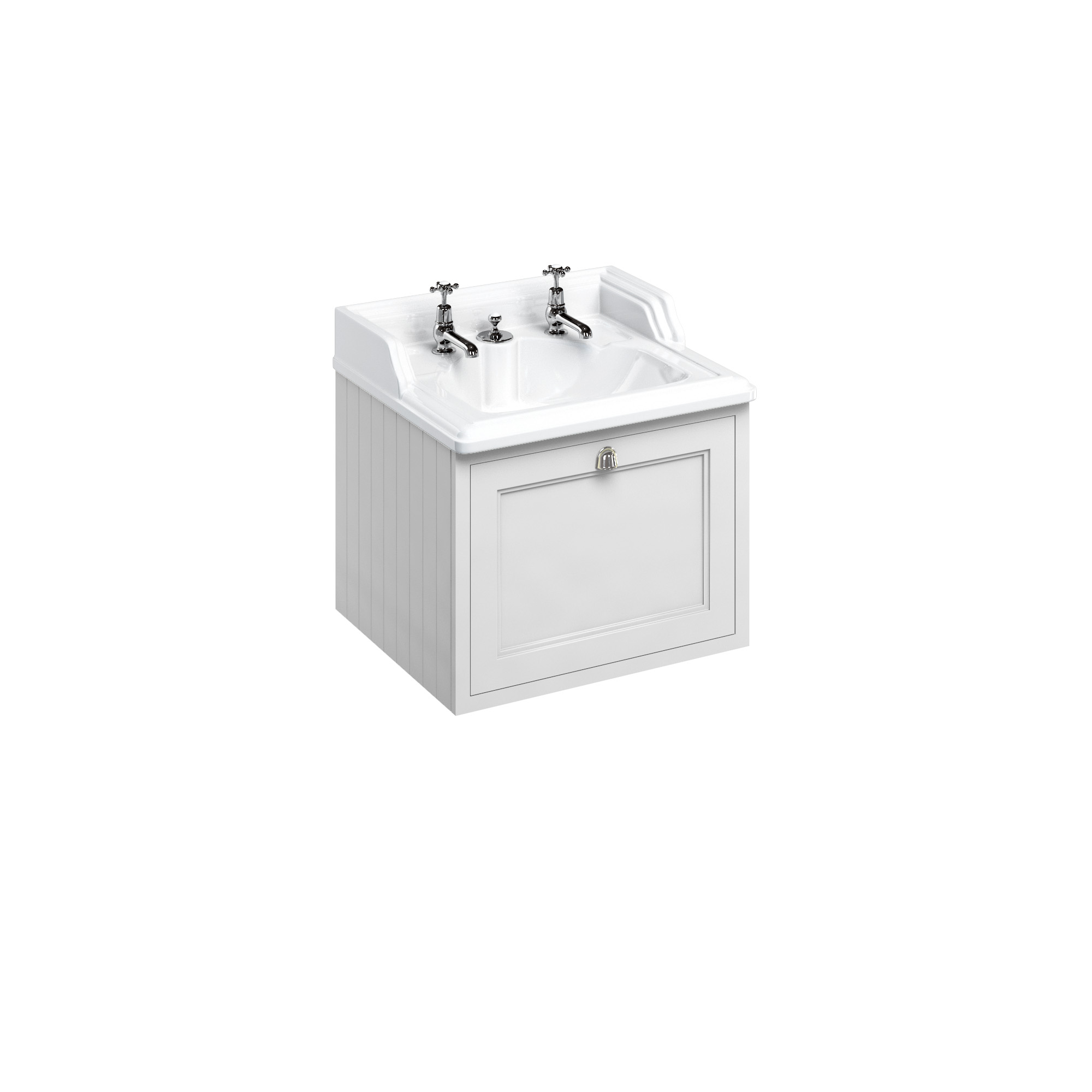 Wall Hung 65 Vanity Unit single drawer - Matt White and Classic Invisible Overflow basin 2 tap holes