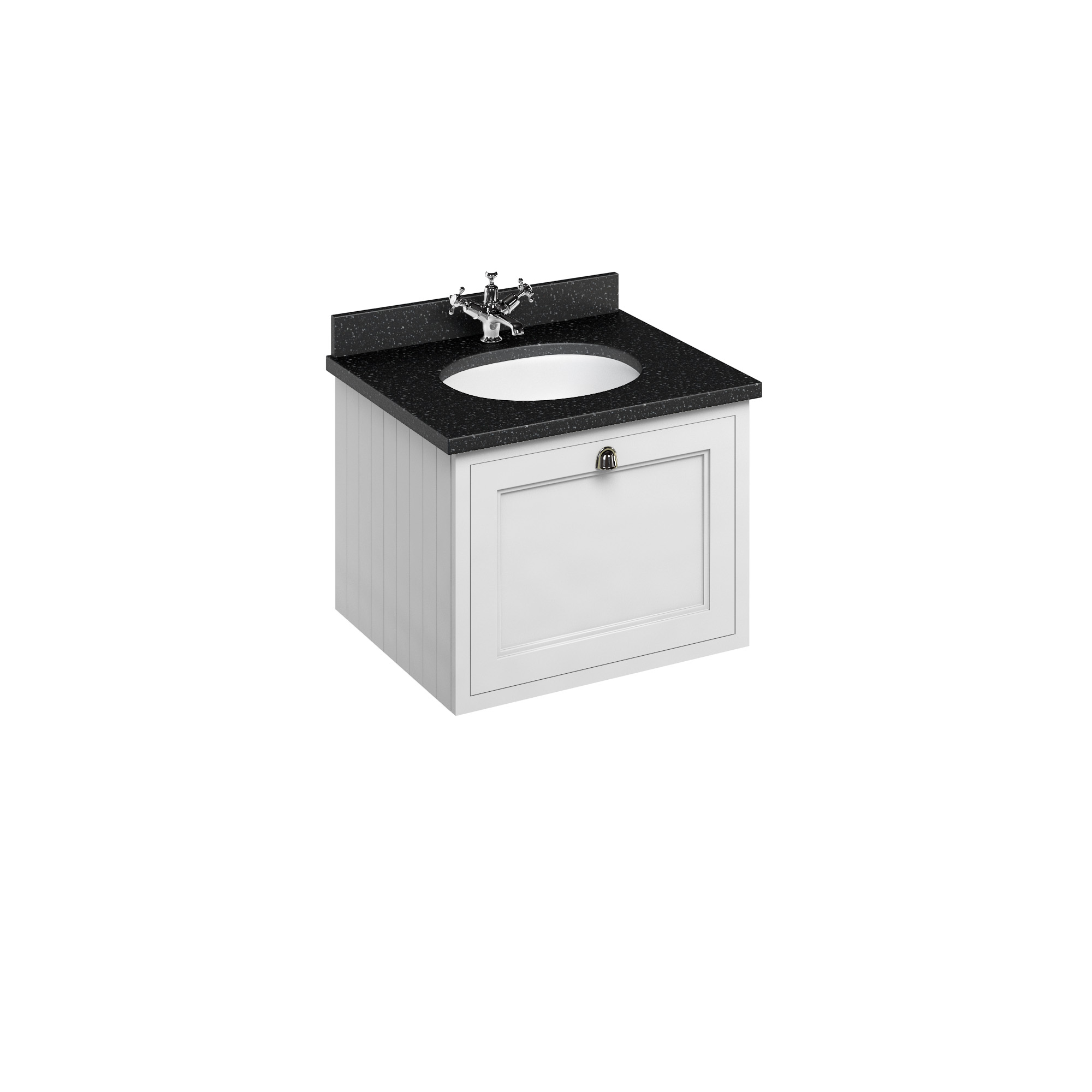 Wall Hung 65 Vanity Unit single drawer - Matt White and Minerva black granite worktop with integrated white basin