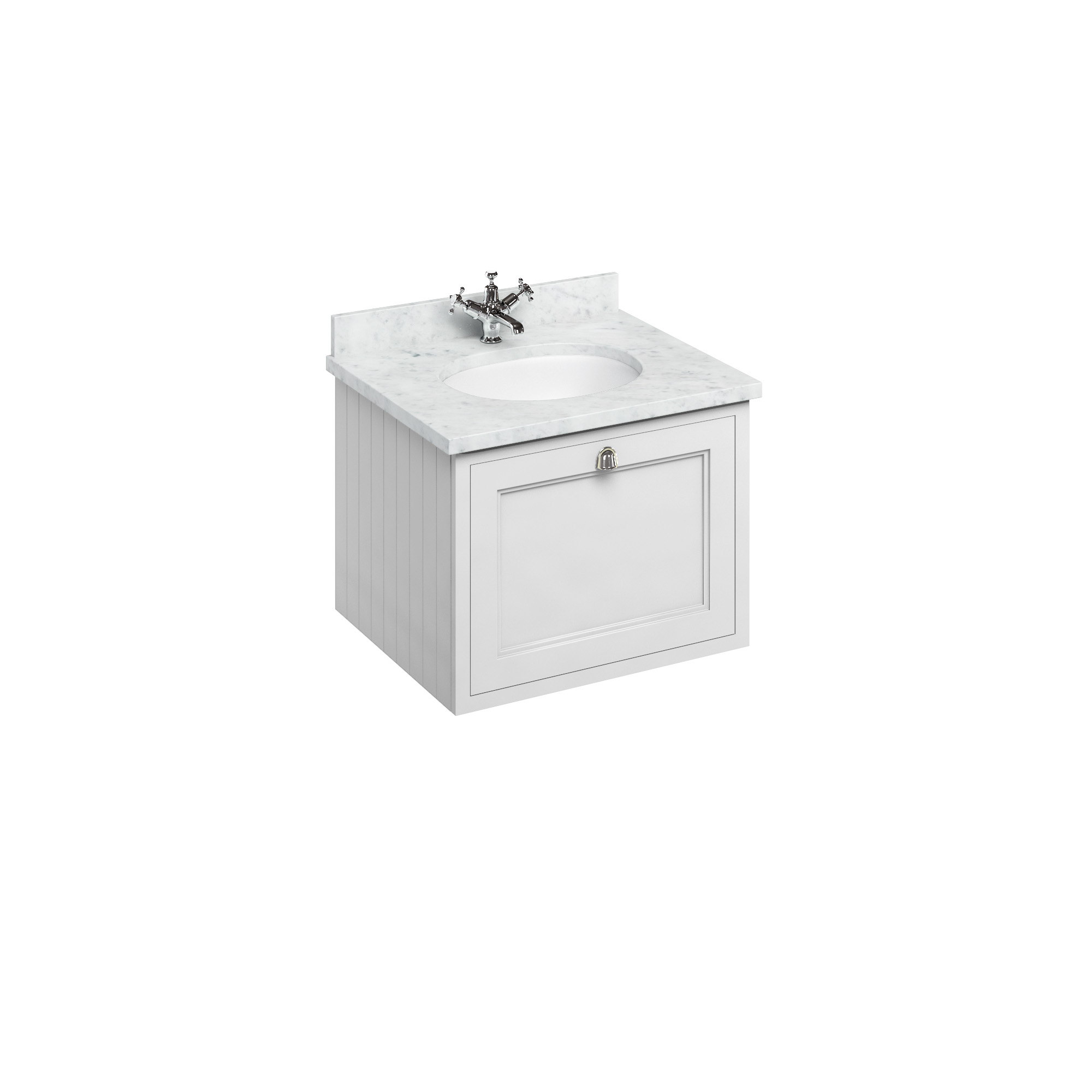 Wall Hung 65 Vanity Unit single drawer - Matt White and Minerva Carrara white worktop with integrated white basin
