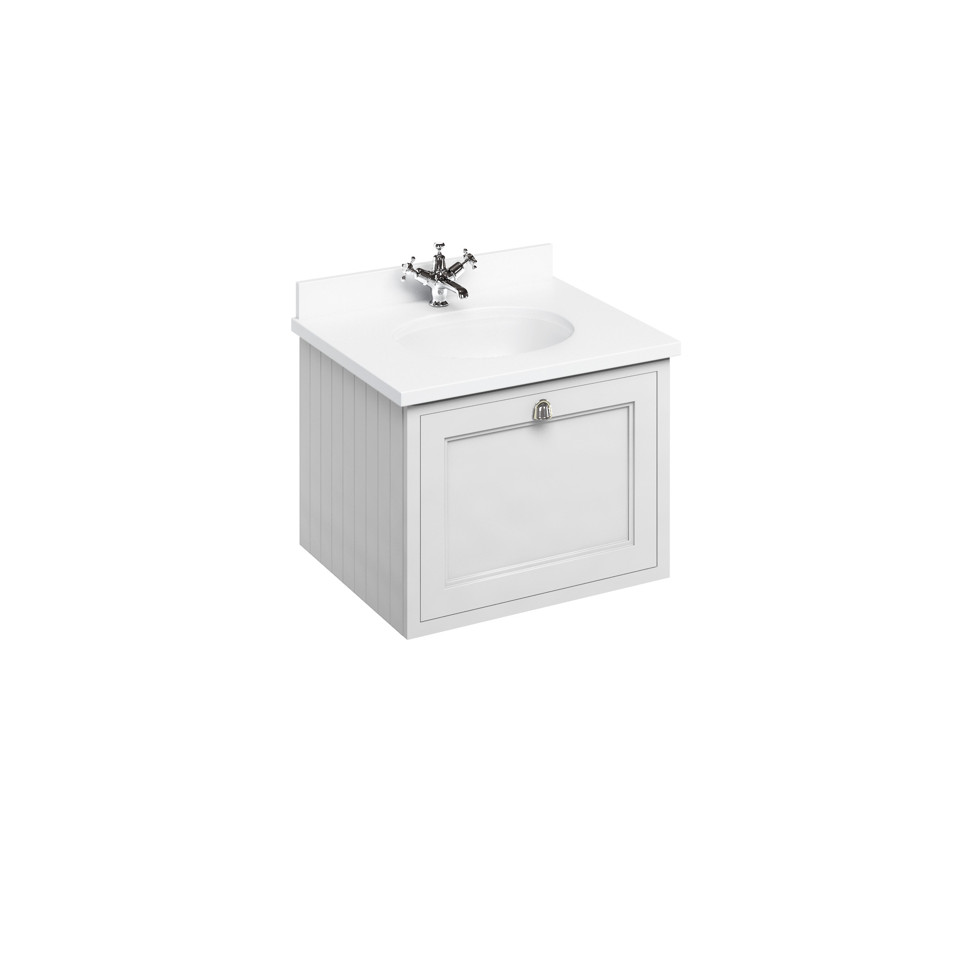 Wall Hung 65 Vanity Unit single drawer - Matt White and Minerva white worktop with integrated white basin