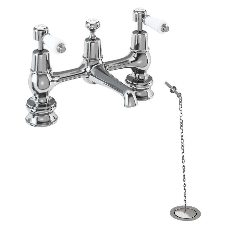 Kensington Regent 2 tap hole bridge basin mixer with plug and chain waste and swivel spout