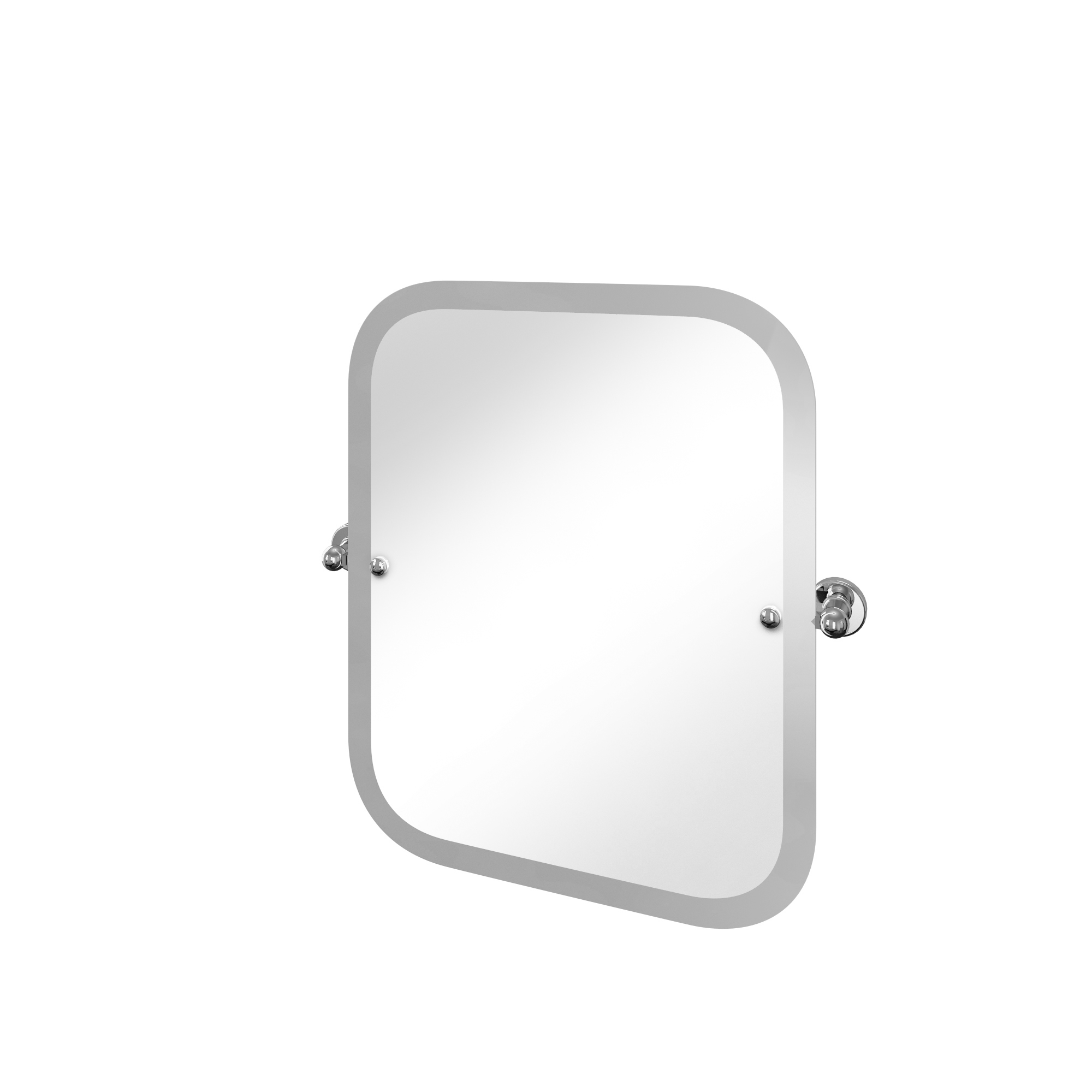 Rectangular swivel mirror with curved corners chrome plated brass wall mounts