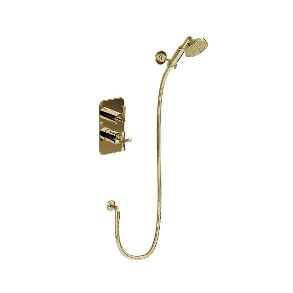 Riviera Shower valve with fixed shower head & shower hose - gold