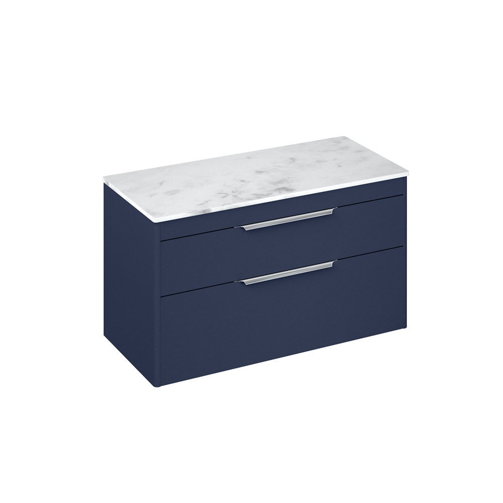Shoreditch 100cm double drawer Matt Blue with Carrara White Worktop