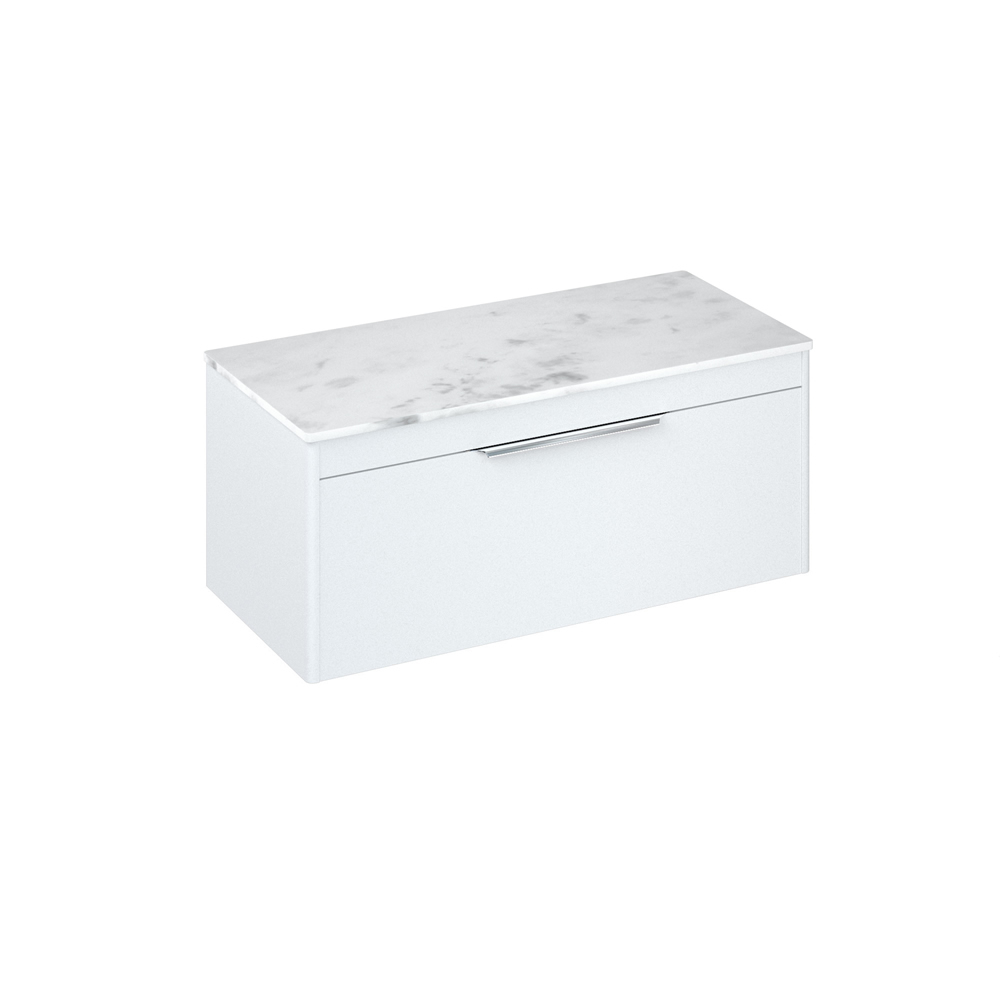 Shoreditch 100cm single drawer Matt White with Carrara White Worktop