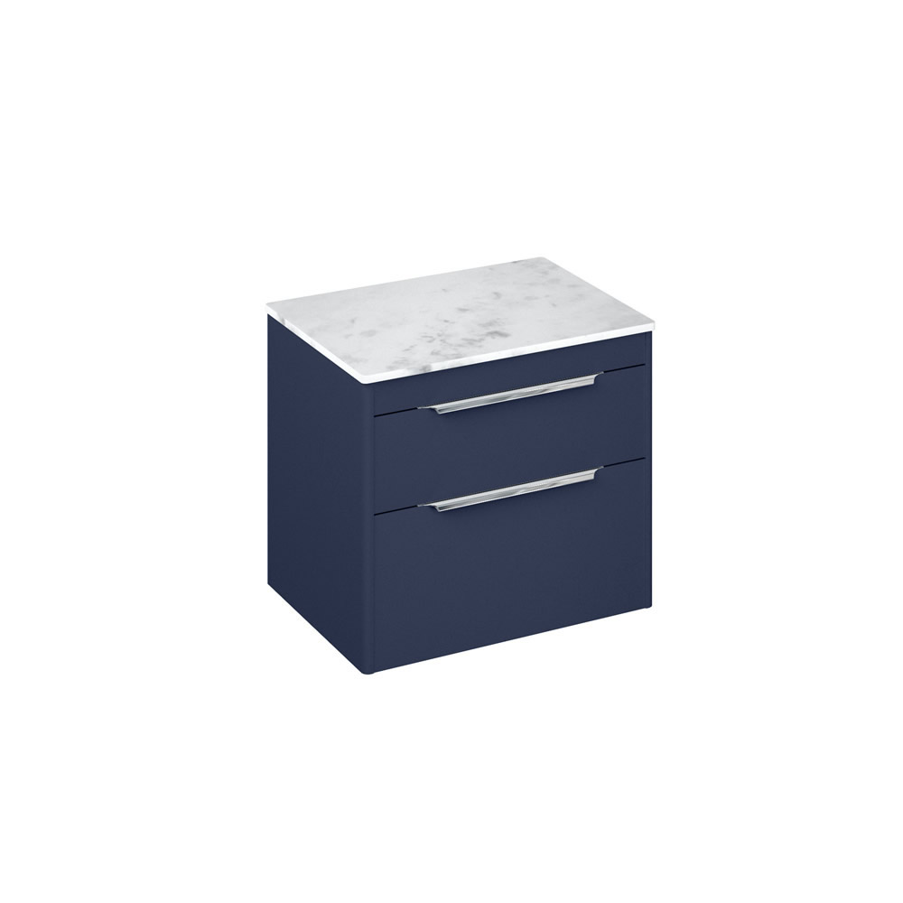 Shoreditch 65cm double drawer Matt Blue With Carrara White Worktop