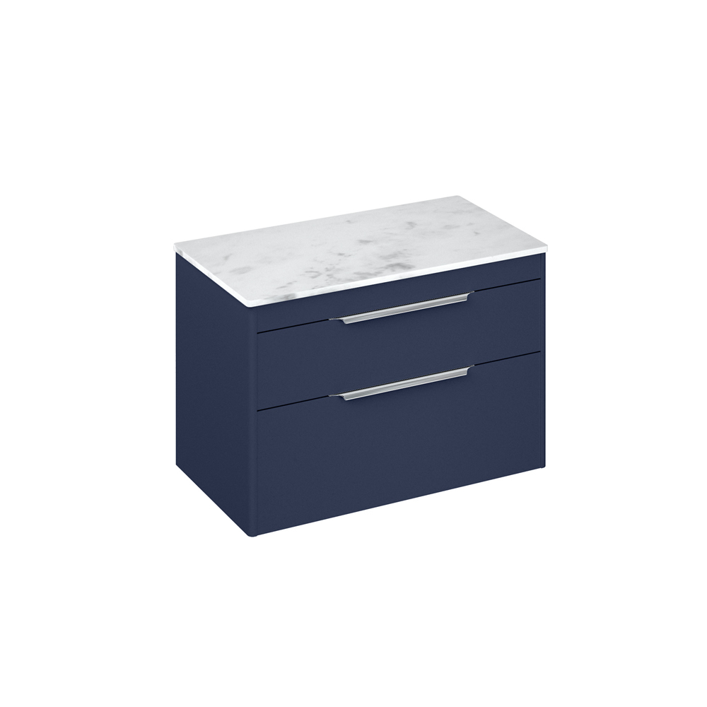 Shoreditch 85cm double drawer Matt Blue with Carrara White Worktop