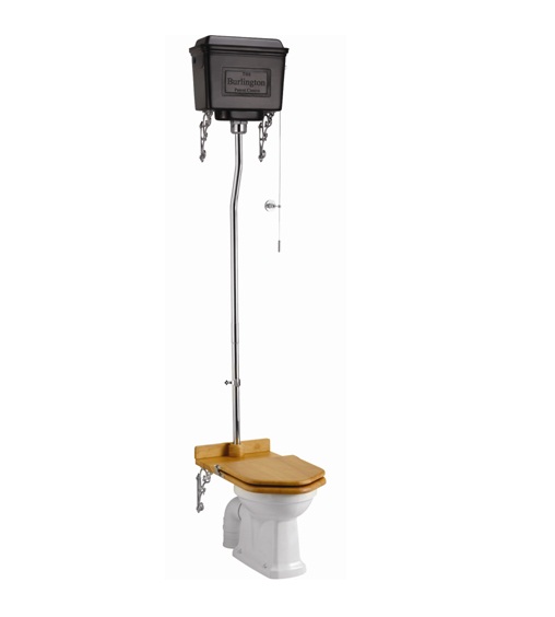 Standard high level WC with dual flush black aluminium cistern