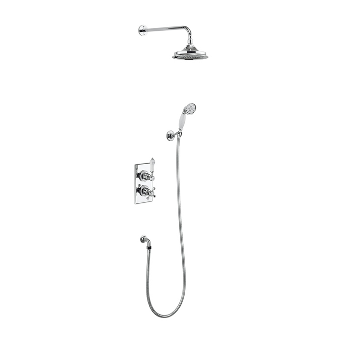 Trent Thermostatic Two Outlet Concealed Divertor  Shower Valve , Fixed Shower Arm, Handset & Holder with Hose with 6 inch rose