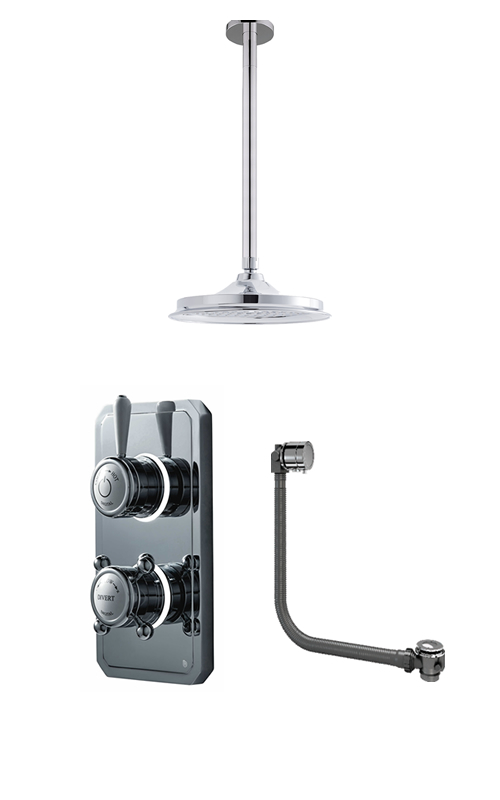 Classic 1910 dual outlet bath shower set with ceiling arm  - low pressure