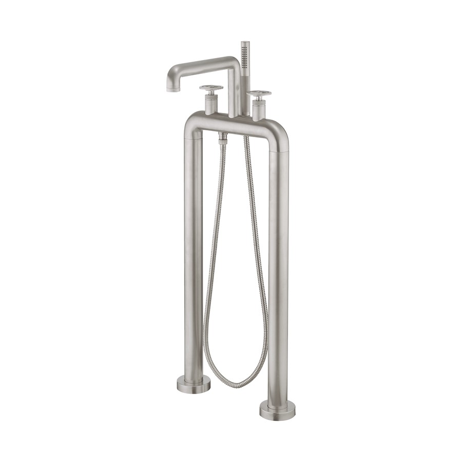 UNION Free Standing Bath Filler & Shower Kit Wheel - Brushed Nickel