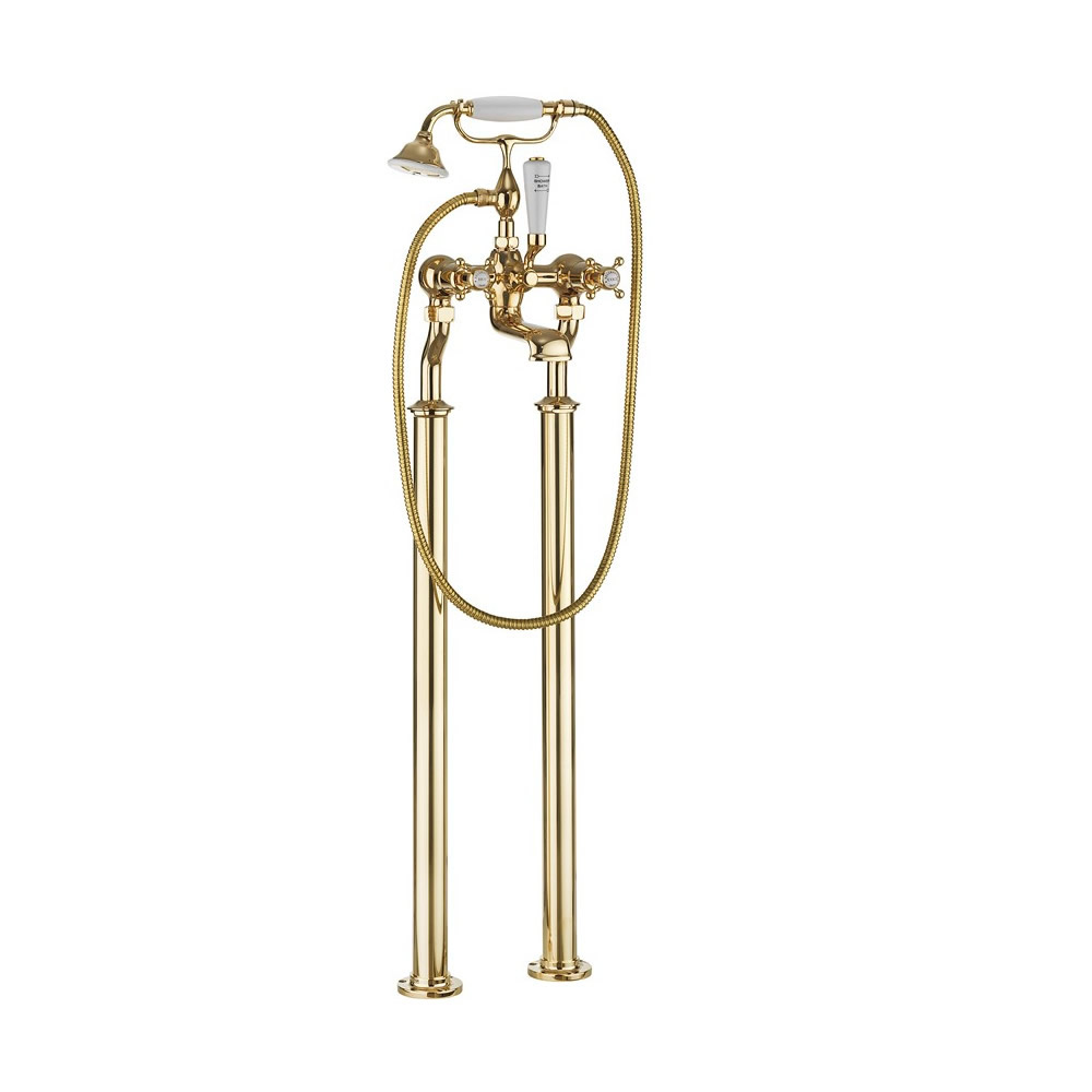 Belgravia Crosshead Bath Shower Mixer with Kit & Legs - Unlacquered Brass