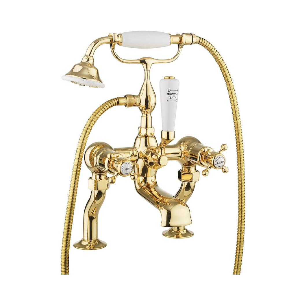 Belgravia Crosshead Bath Shower Mixer With Kit - Unlacquered Brass