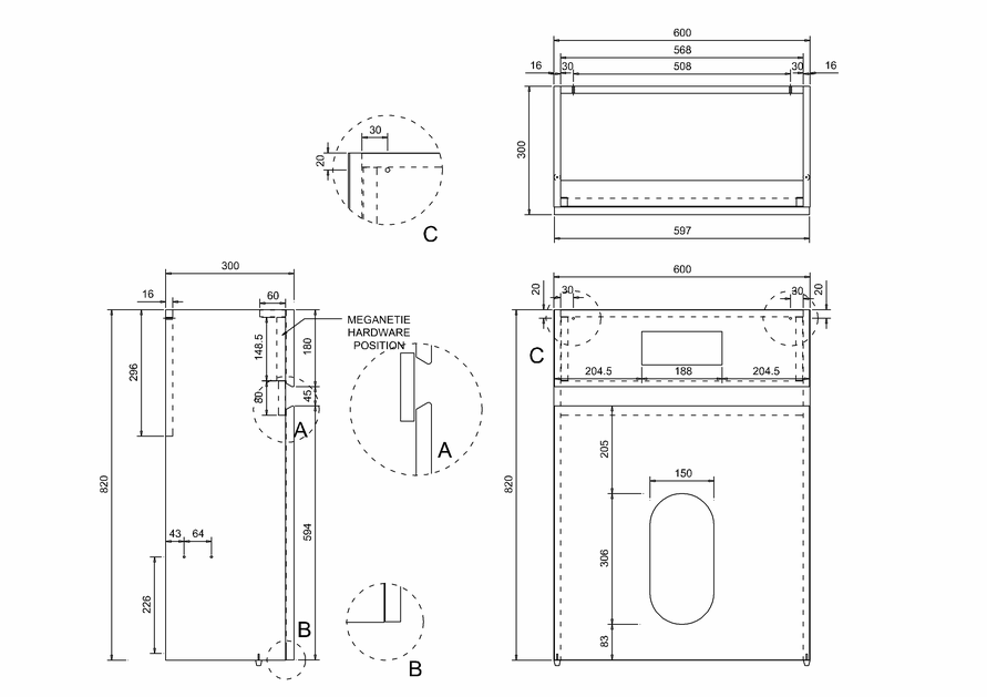 600mm back-to-wall WC cabinet with dual flush plate | BB ...