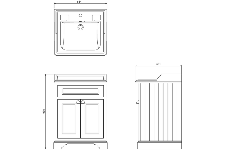 Freestanding 650 vanity unit with doors & Classic 650 basin for ...