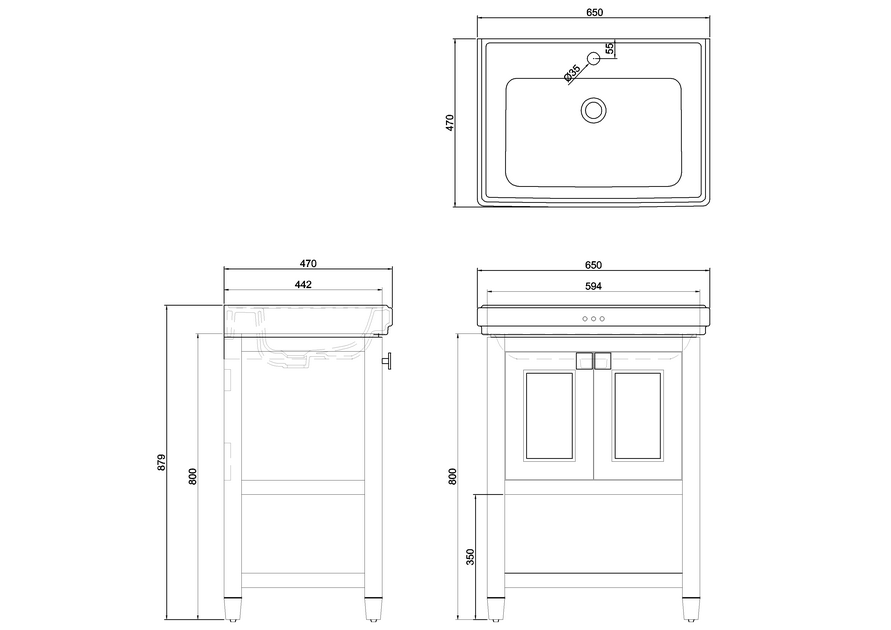 Riviera 650mm Vanity Unit With Riviera 650mm Square Basin 