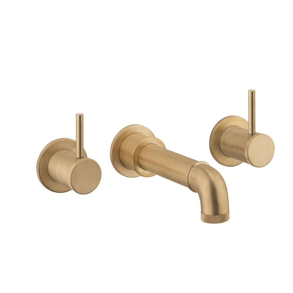 MPRO Industrial Bath Spout & Wall Stop Taps - Unlacquered Brushed Brass