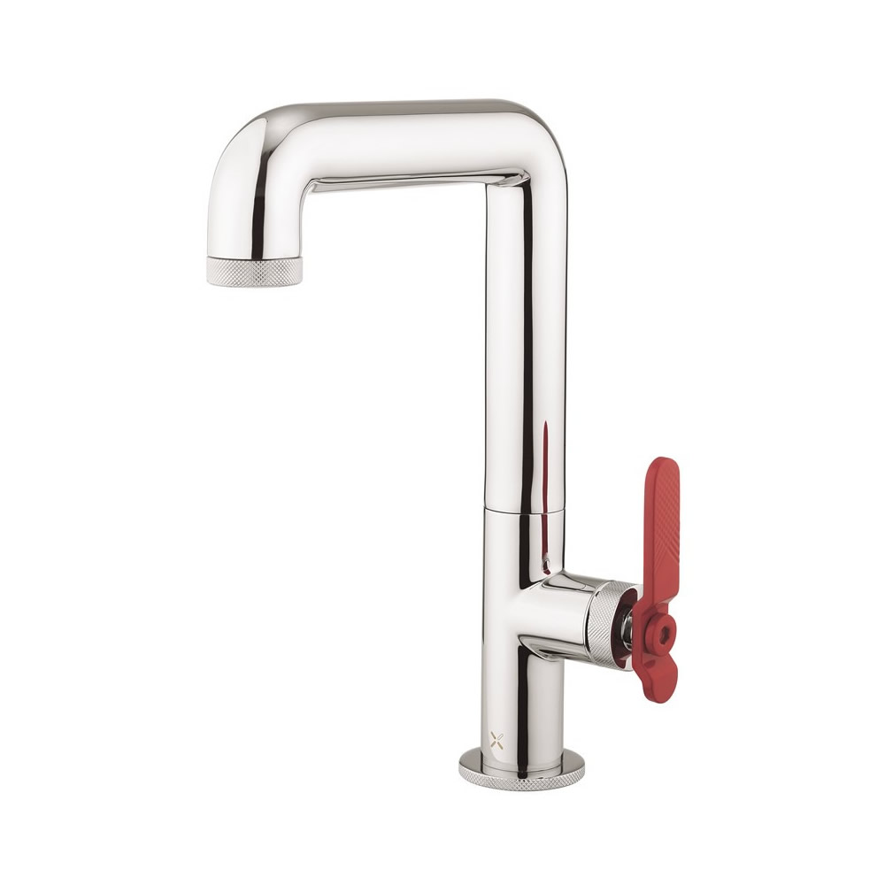 UNION Tall Basin Mixer Chrome Red Lever